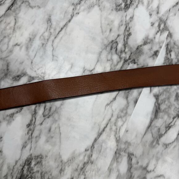 Express Brown Genuine Leather Made in USA Mens Size 38 40 Work Belt Silver Tone - Picture 9 of 12